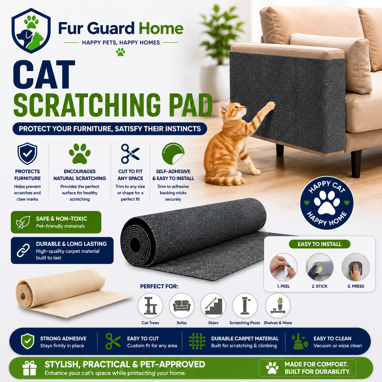 FurGuardHome Self-Adhesive cat scratching pad
