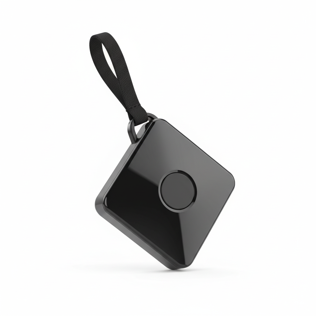 Black diamond-shaped smart pet tracker tag on white background