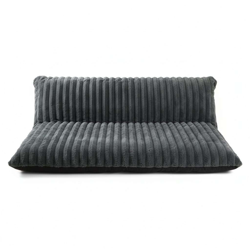Dark grey plush pet sofa protector cover on white background